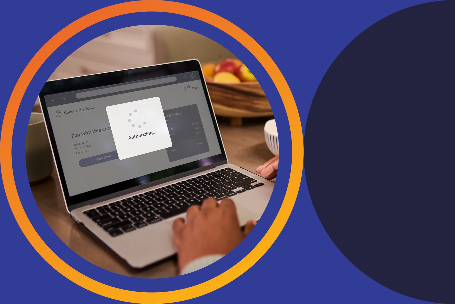 Customer completes secure online checkout on laptop
