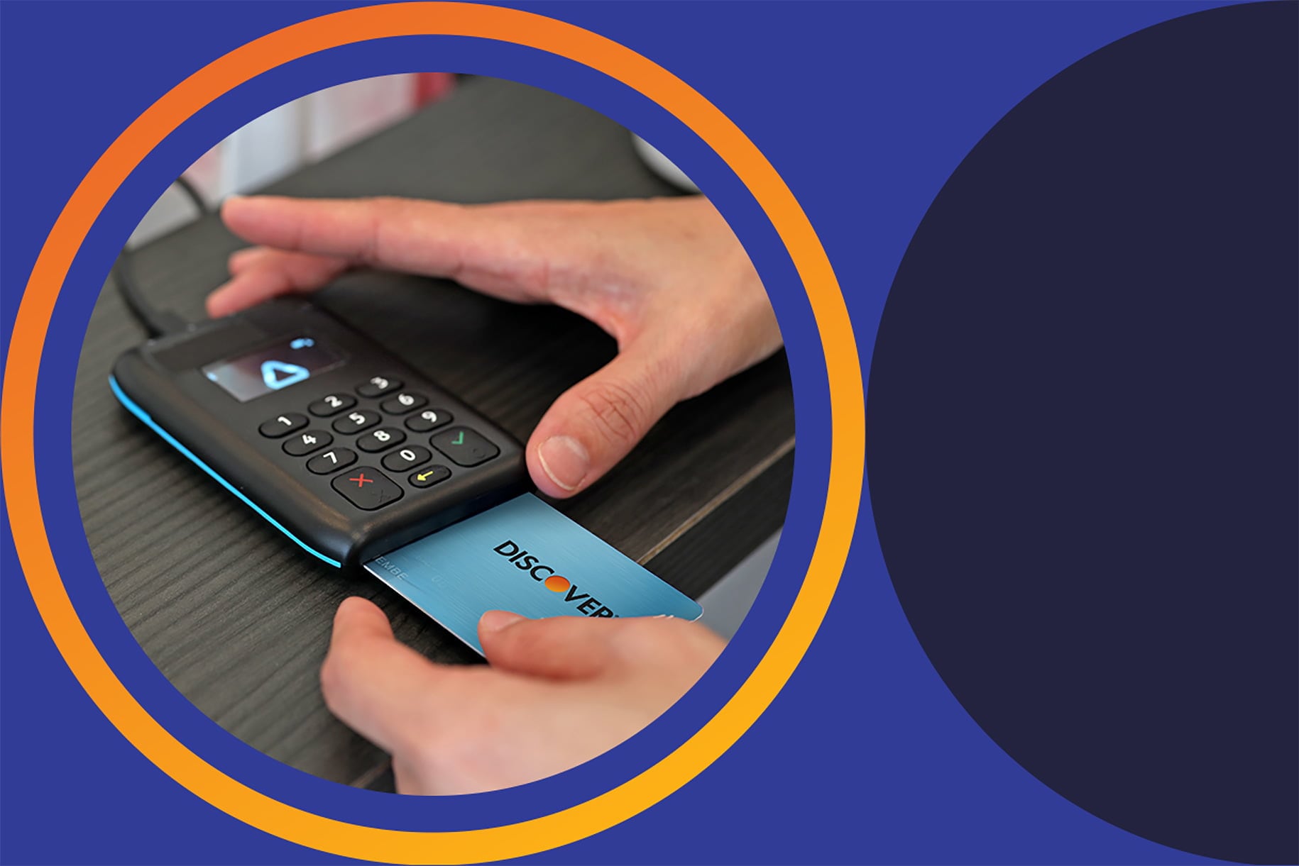 inserting discover card into payment terminal     