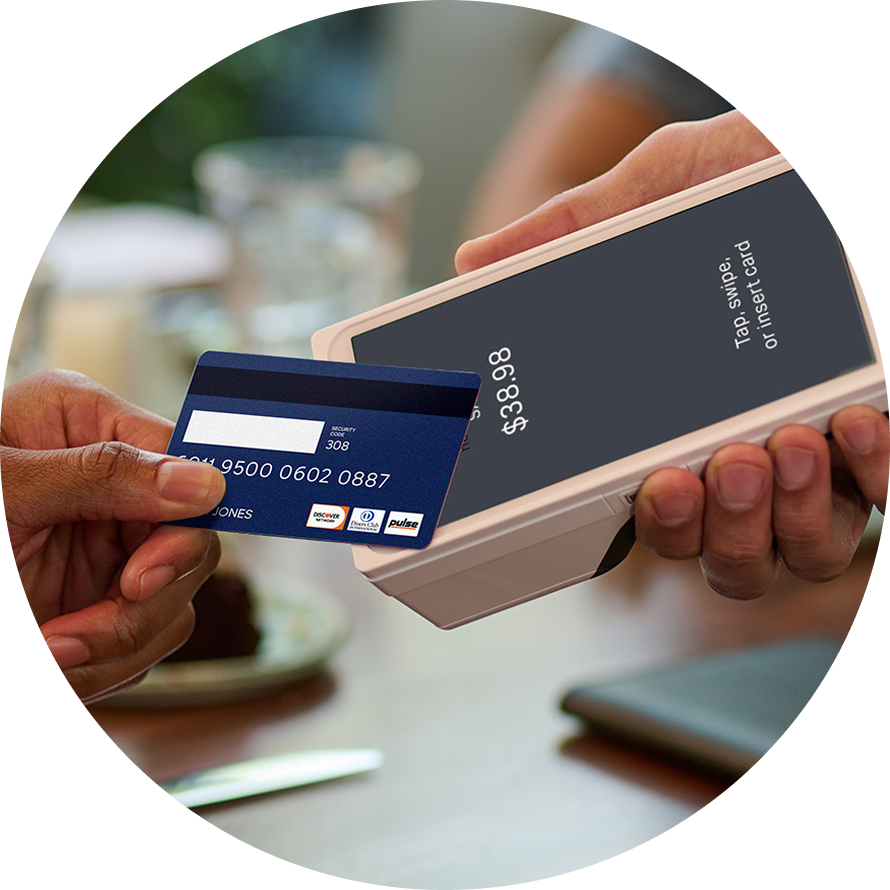 tap and pay with debit card payment at restaurant table