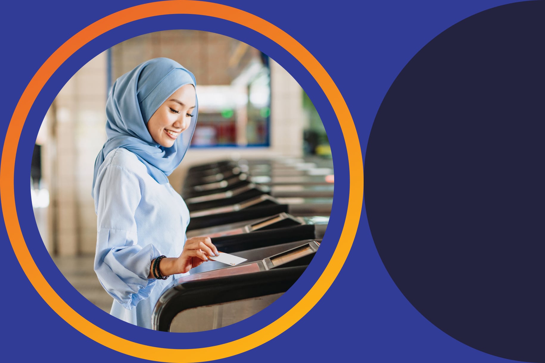 women tapping card to pay for train