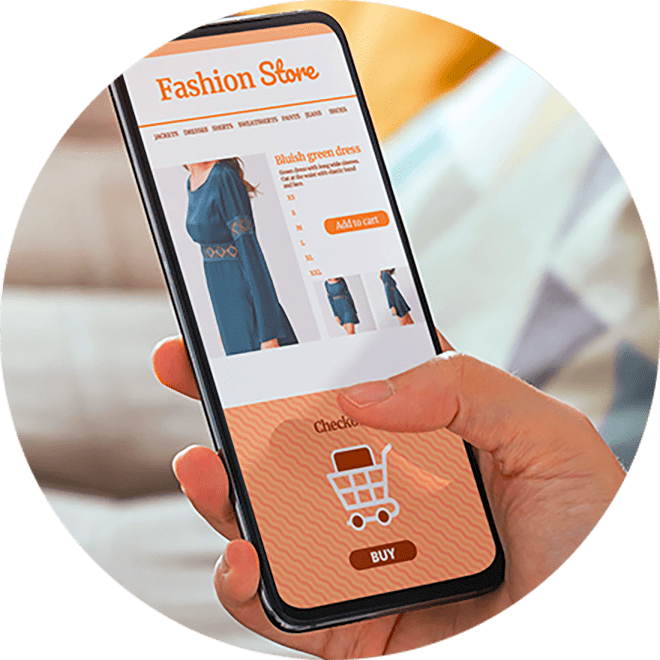 consumer using mobile-app for online checkout