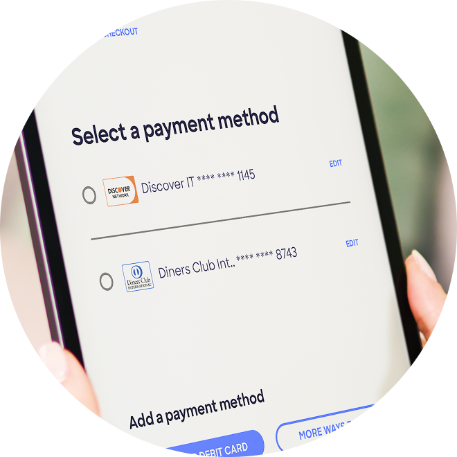 smartphone screen showing select a payment method